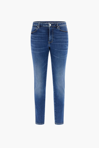 Jean skinny bleu de Guess, coupe fuselée avec délavage subtil sur denim.