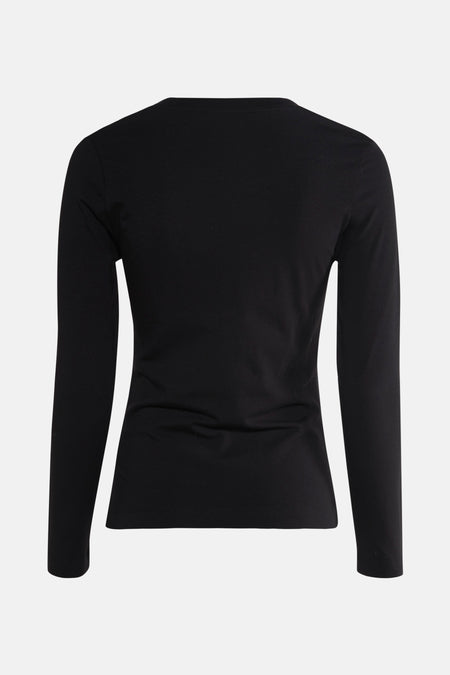 Zwart T-shirt met lange mouwen van Guess, van achteren getoond op een lichte achtergrond.