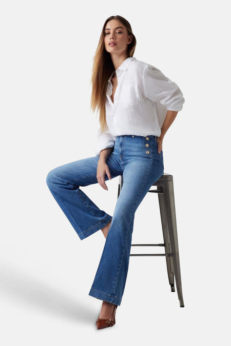 Jean évasé mid blue denim - Guess®