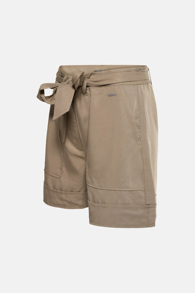 Short kaki de Guess, avec une ceinture nouée et des poches plaquées.
