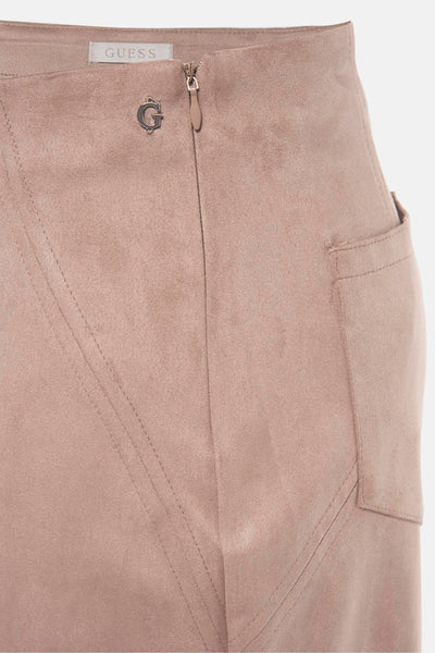 Beige lange rok van Guess met ritssluiting en stikseldetails.