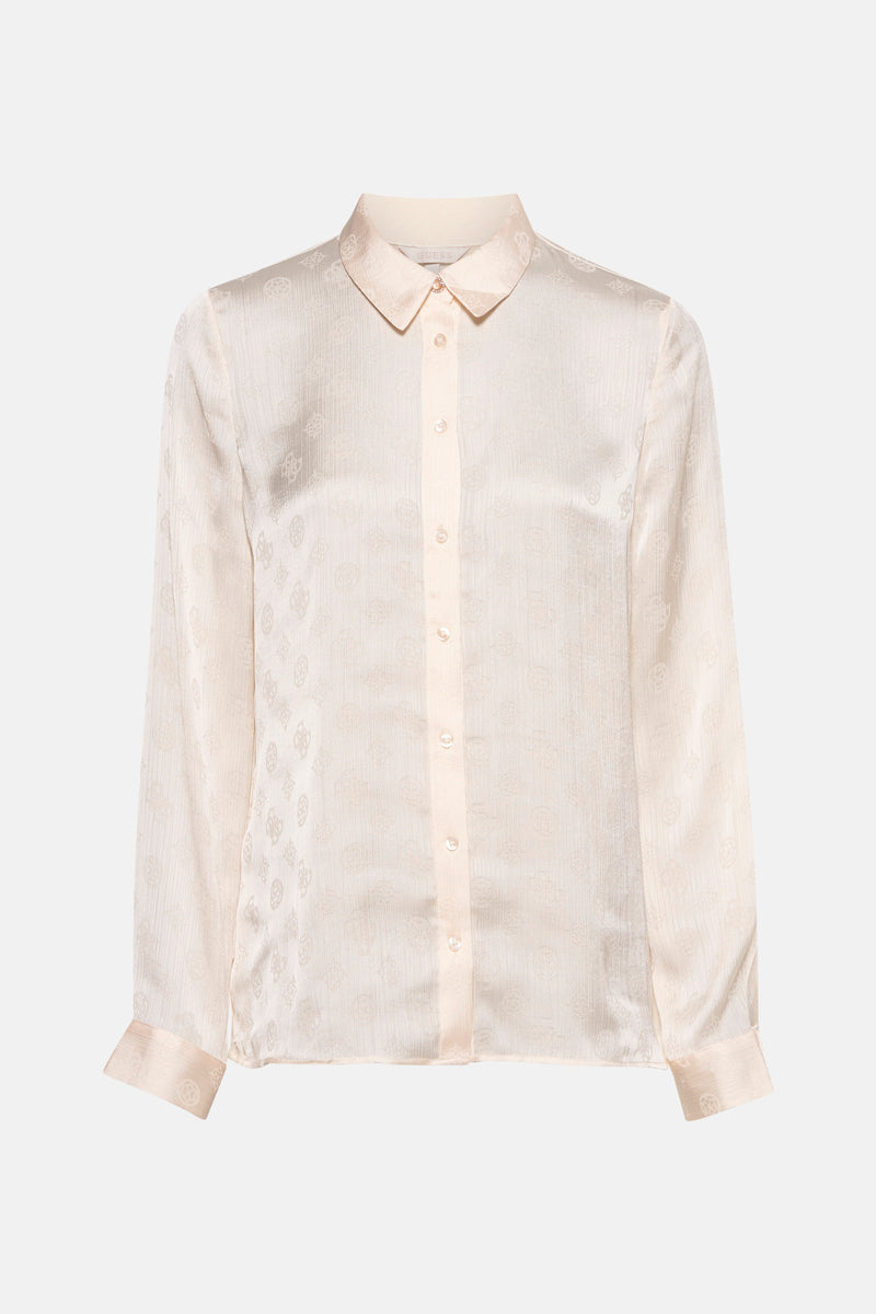 Beige blouse met lange mouwen van Guess, met subtiel patroon over de gehele stof.