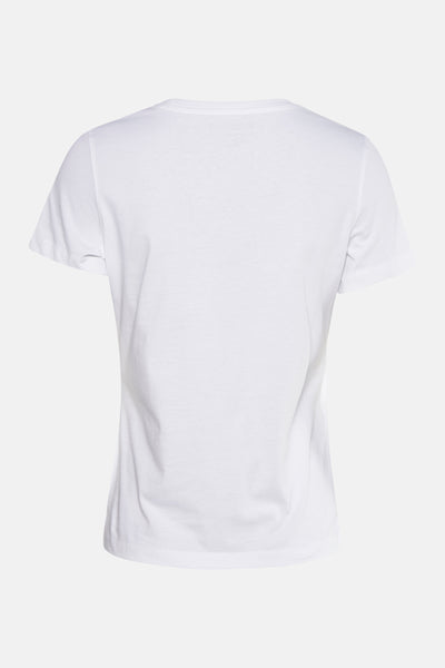 Wit T-shirt met korte mouwen van Guess, effen en eenvoudig op een lichte achtergrond.