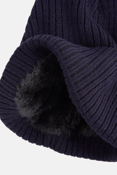 Bonnet bleu de DODI avec une doublure douce et chaude, en maille côtelée.
