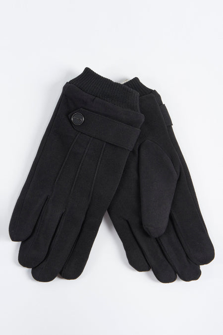 Zwarte Access® handschoenen, met geribbelde manchetten en knoopdetail.