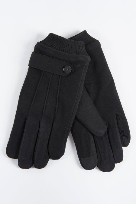 Zwarte Access® handschoenen, met decoratieve knoop en stikseldetails.