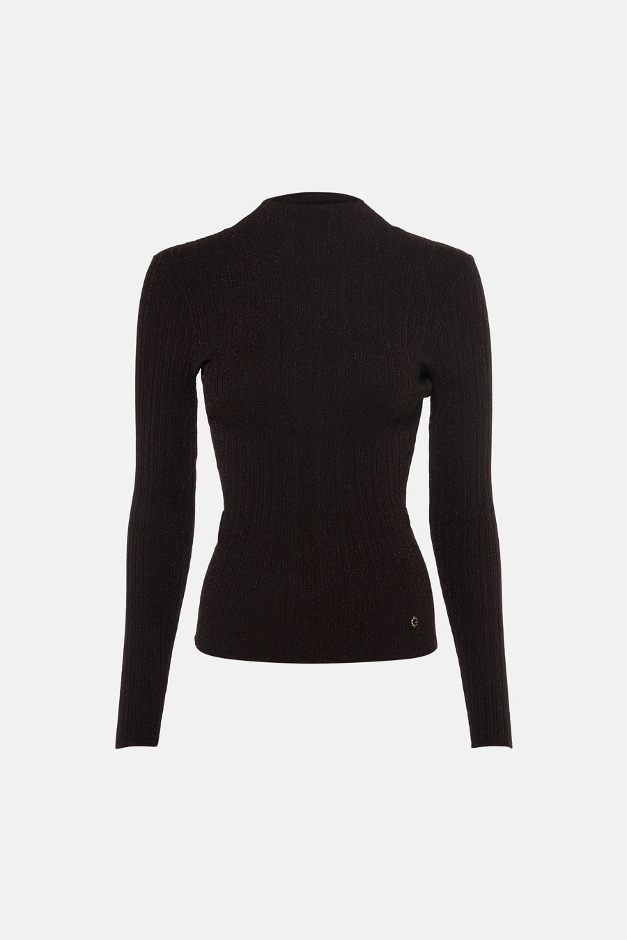 Pull col roulant brun à maille fine par Guess®, vue arrière, détail logo discret sur côté bas