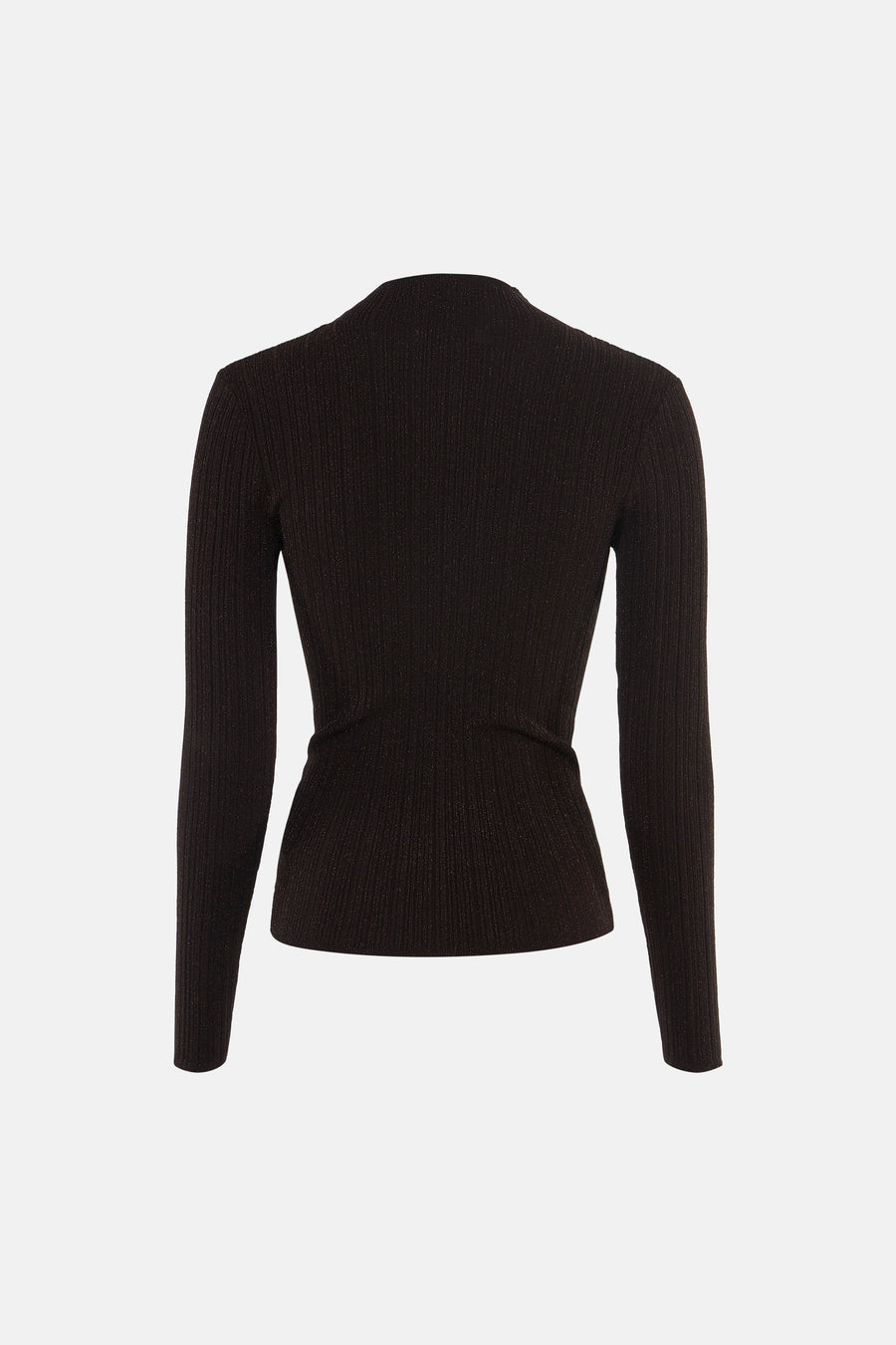 Pull col roulant brun par Guess®, vue dos, tricoté avec texture côtelée et fini scintillant