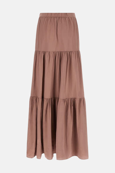 Jupe longue mauve de Guess®, à trois niveaux et coupe ample.