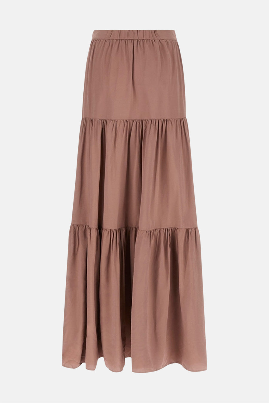 Jupe longue mauve de Guess®, à trois niveaux et coupe ample.