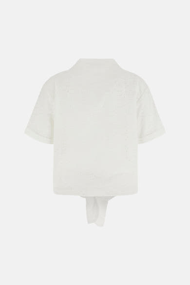 Wit blouse met korte mouwen van Guess® met geschulpte broderie anglaise en strikdetails op de rug.