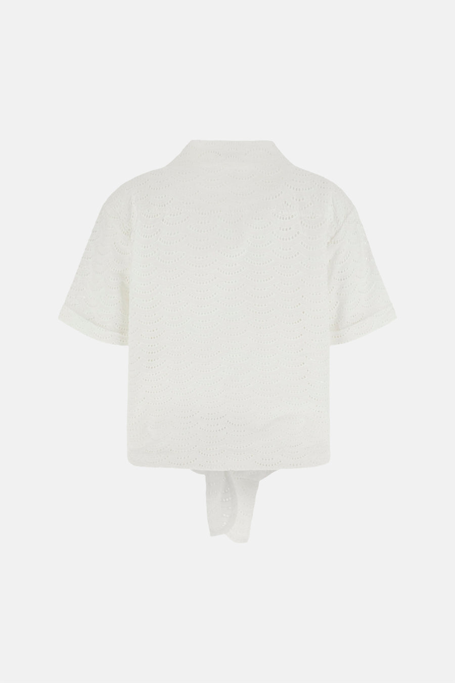 Wit blouse met korte mouwen van Guess® met geschulpte broderie anglaise en strikdetails op de rug.