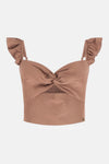 Roze Guess hemdje, met smockwerk en dunne bandjes, versierd met ruches op de schouders.