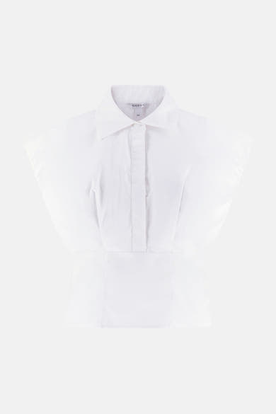 Wit mouwloos overhemd van Guess met klassieke kraag en getailleerde taille.