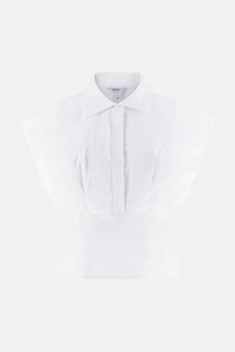 Wit mouwloos overhemd van Guess met klassieke kraag en getailleerde taille.