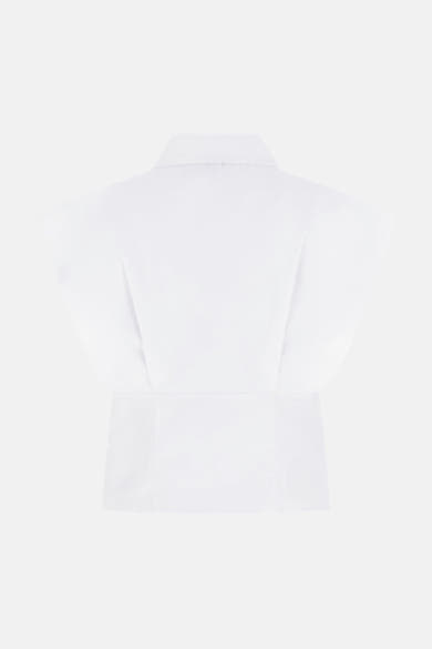 Wit Guess® overhemd, achterkant, mouwloos, met kraag en getailleerde taille.