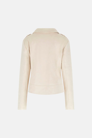 Veste courte beige de Guess, avec col classique et coupe ajustée.