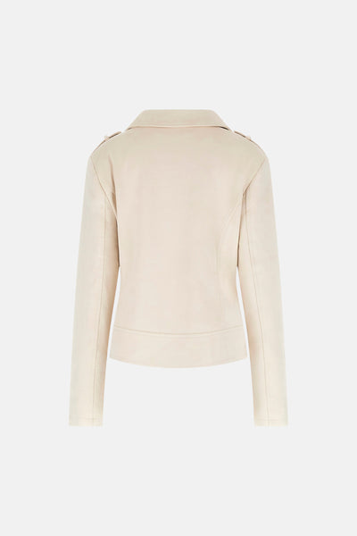 Veste courte beige de Guess, avec col classique et coupe ajustée.