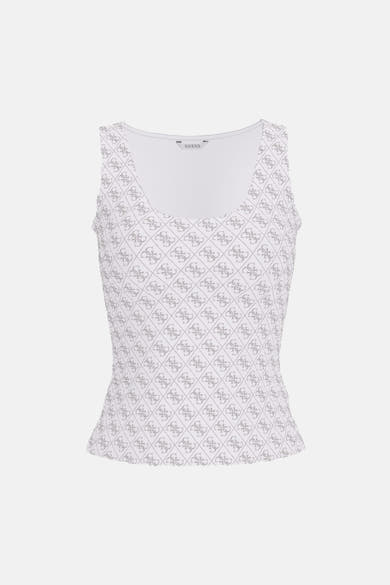 Witte tanktop van Guess, versierd met een toon-op-toon ruitvormig logo-patroon.