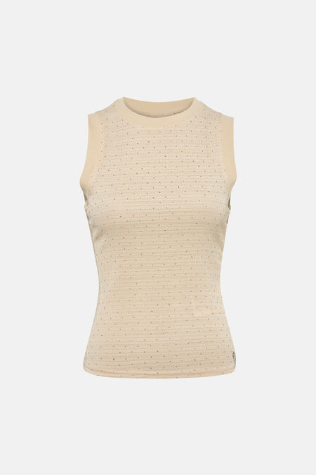 Top sans manches beige de Guess, orné de petits détails brillants.
