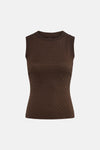 Top sans manches marron, de Guess, orné de détails scintillants et de texture côtelée.
