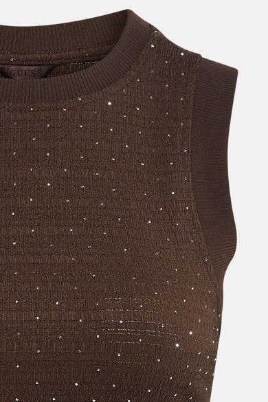 Top sans manches brun de Guess orné de détails brillants.