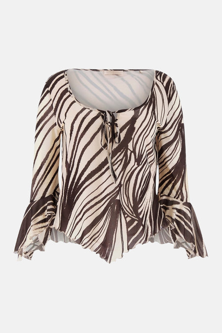 Blouse multicolore de Guess imprimé zèbre, décolleté noué et manches évasées.