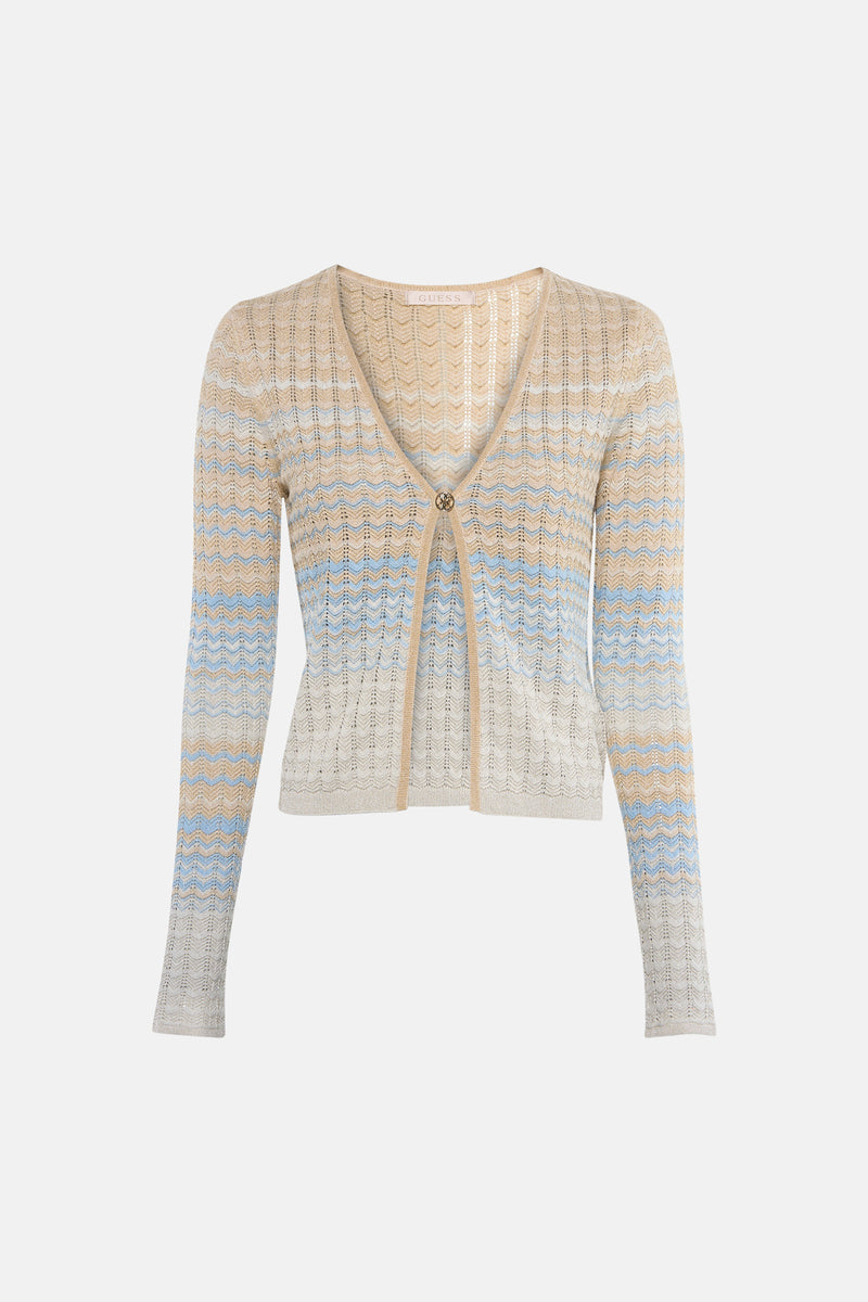 Gilet multicolore de Guess, à rayures horizontales, avec fermeture à bouton unique.