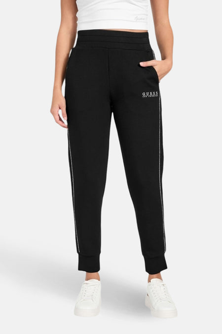 Zwarte joggingbroek van Guess® met kanten details en strass aan de zijkant.