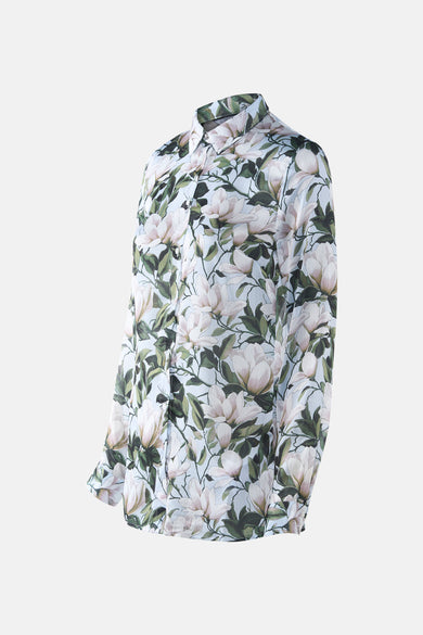 Multikleurig overhemd met lange mouwen van Guess, met bloemenpatroon en groene bladeren.