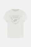 Wit T-shirt met korte mouwen van Guess, versierd met een grafische print "Guess LA" met zilveren sterren.