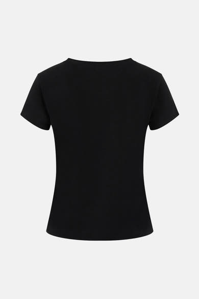 T-shirt noir à manches courtes de Guess, en coton, vue arrière, sur fond uni.