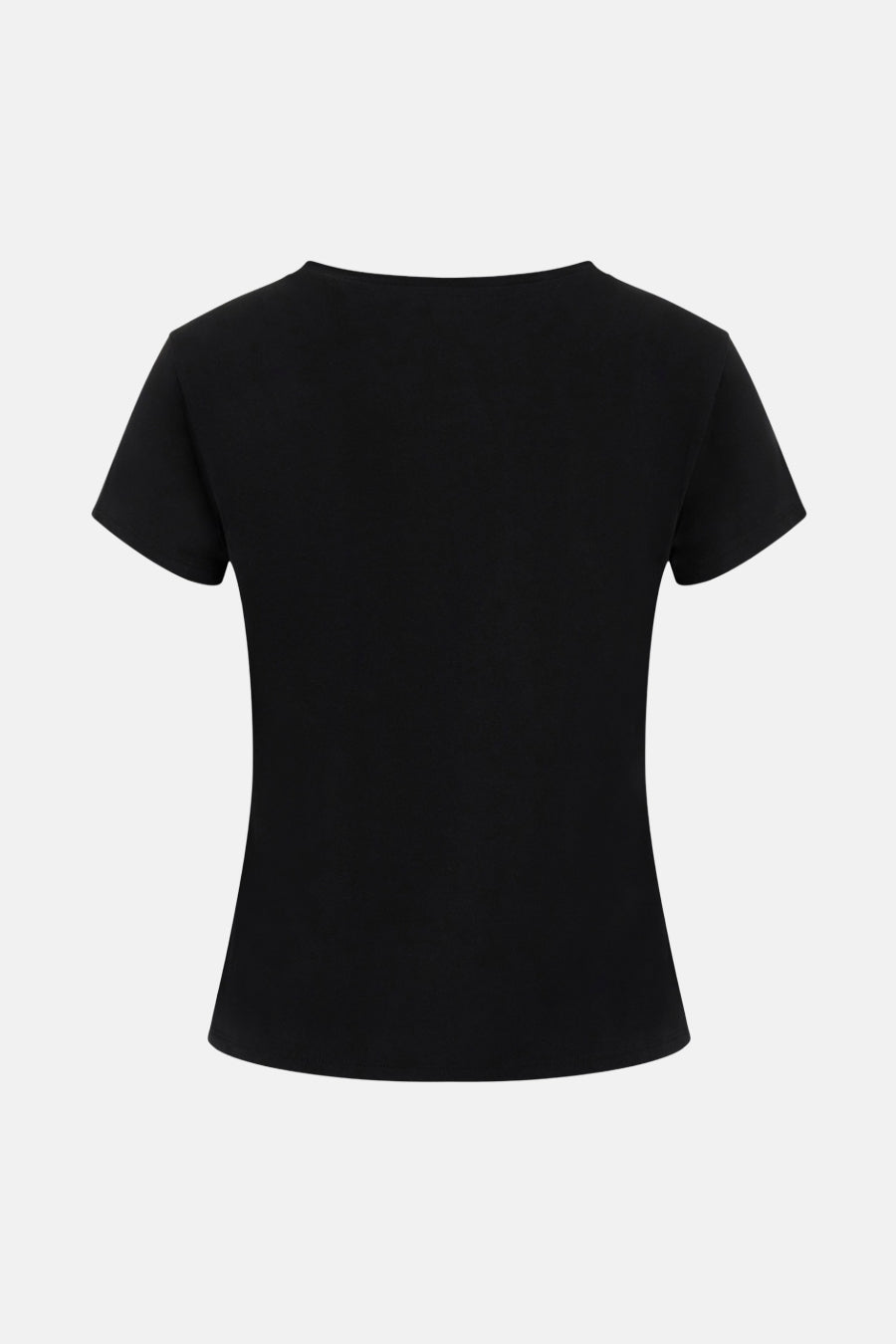 T-shirt noir à manches courtes de Guess, en coton, vue arrière, sur fond uni.