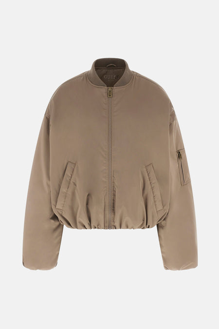 Veste courte taupe de Guess avec fermeture éclair et poches.