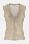 Gouden mouwloze top van Guess, met een geribbelde textuur en een subtiel metallic patroon.