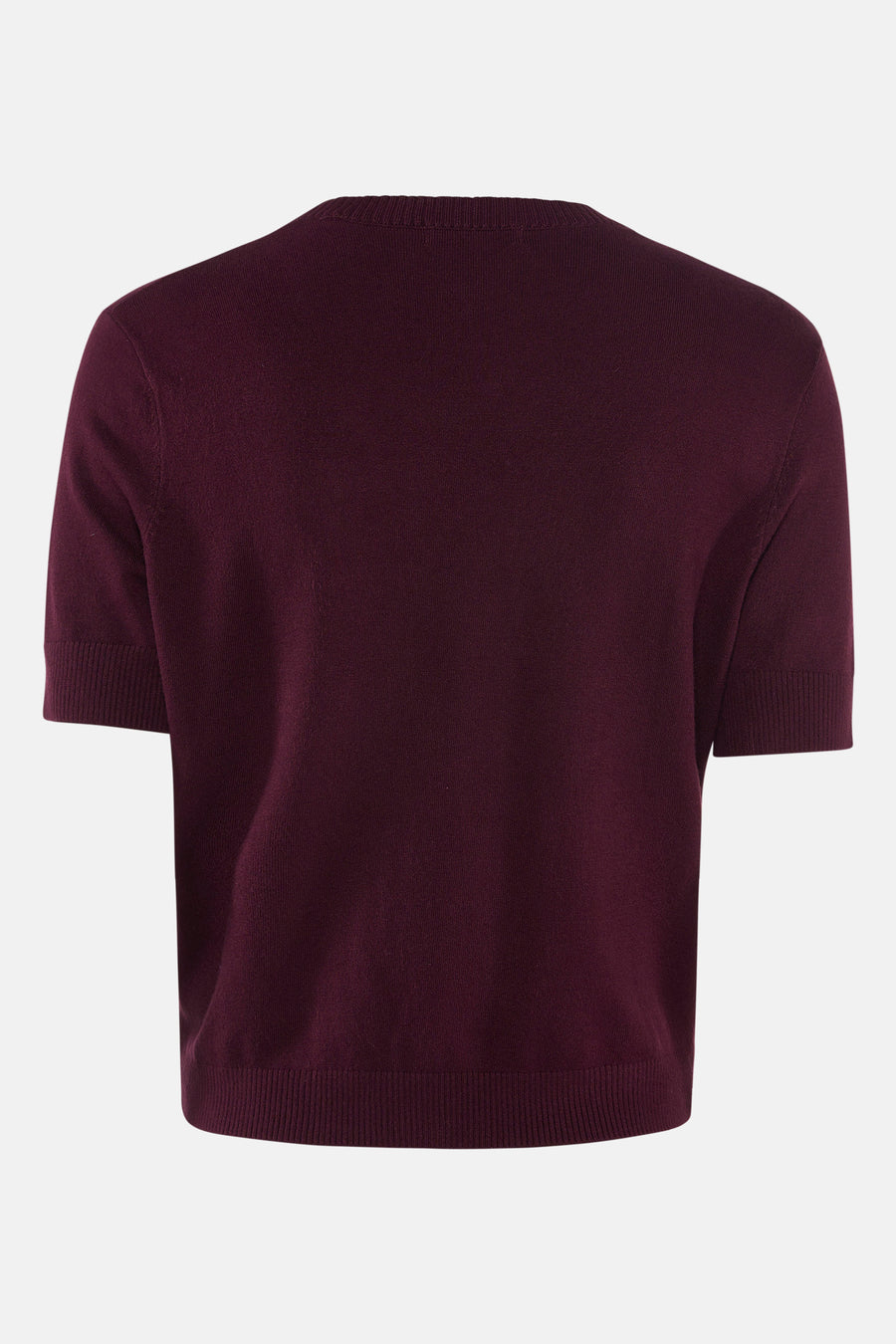 Pull bordeaux à col rond de Guess, en maille fine, vue de dos.