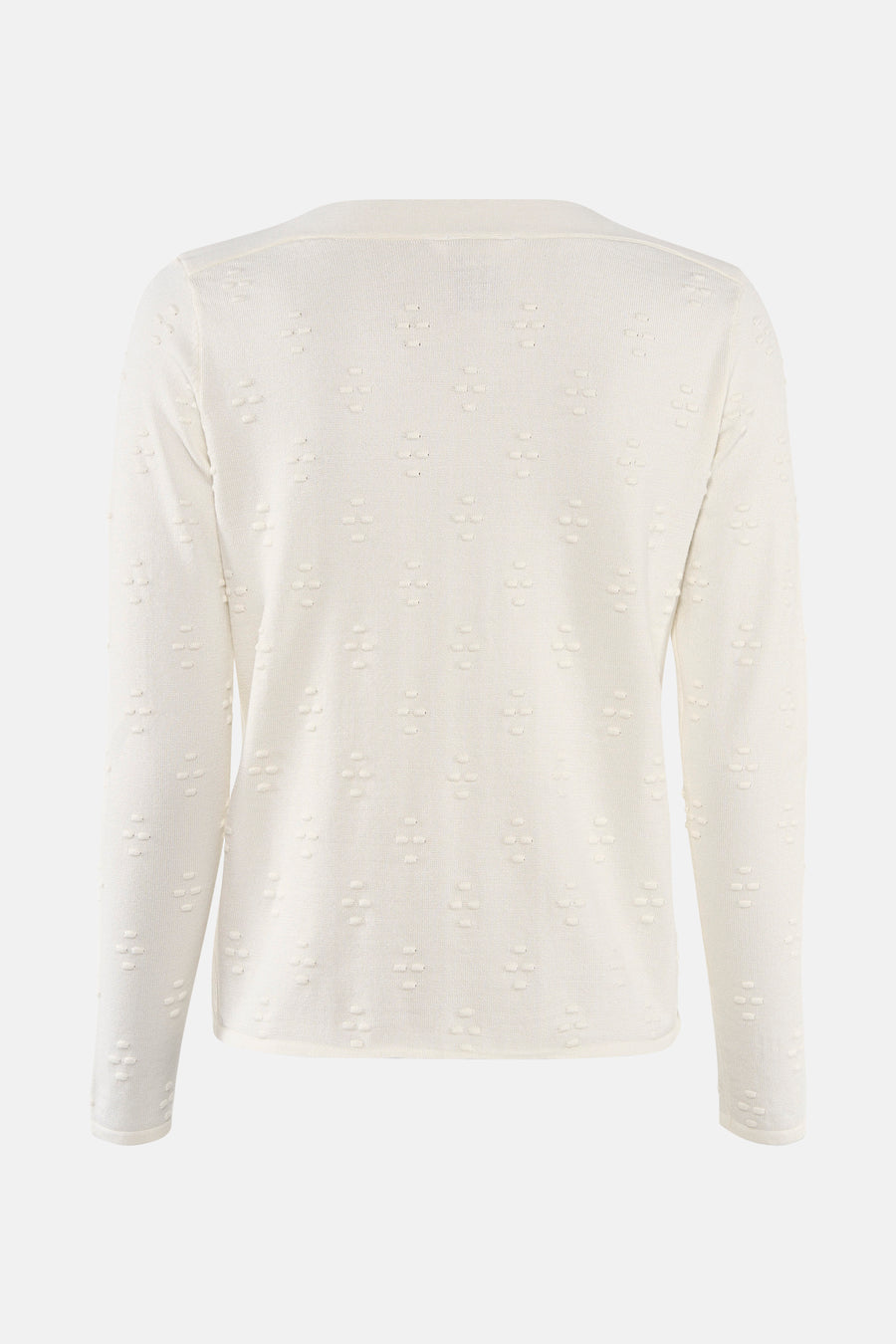 Pull à col rond écru de Zabaione avec motif en relief et manches longues.
