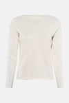Pull écru à col rond de Zabaione, avec motif en relief en forme de trèfles répétés.