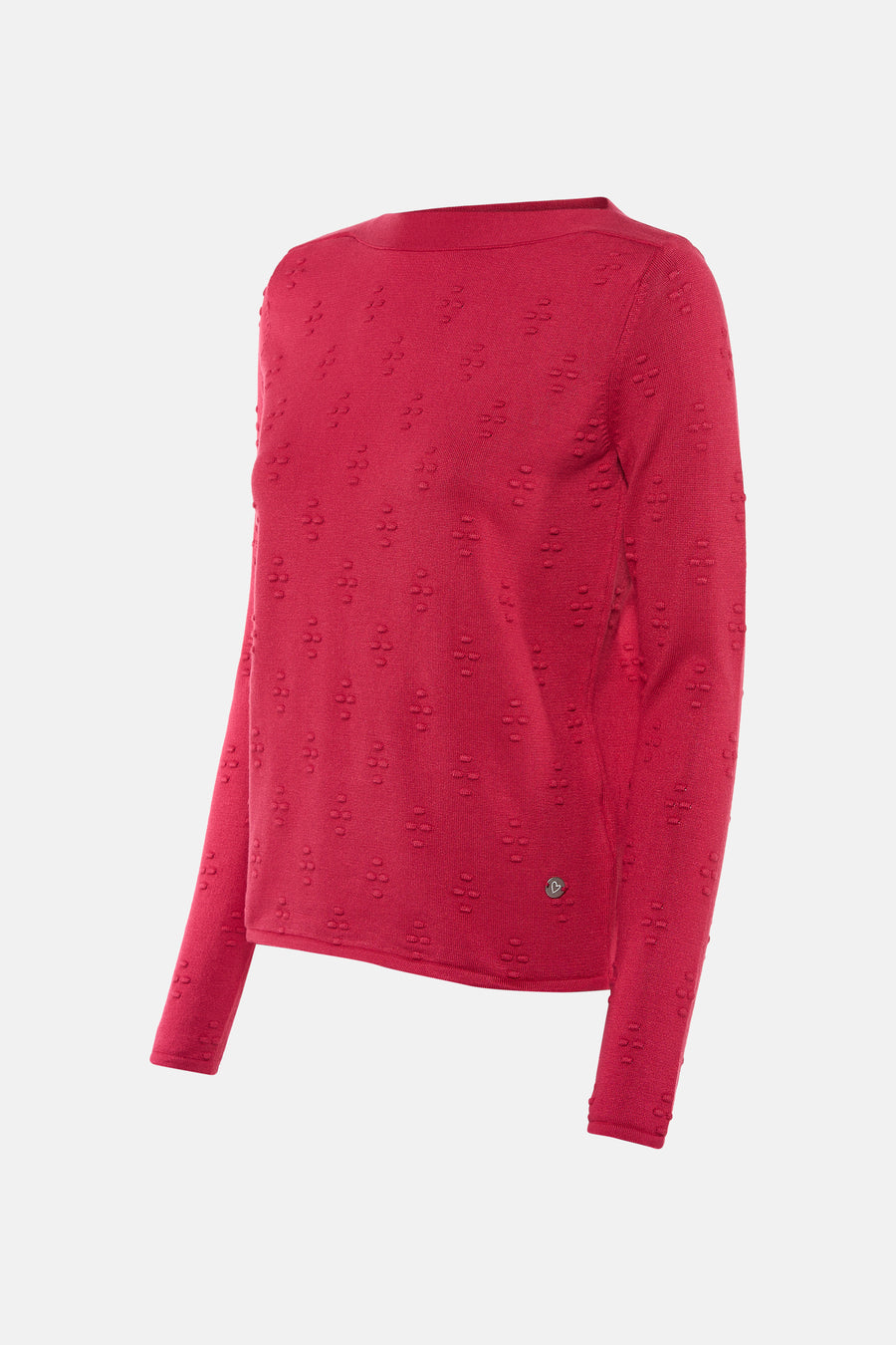 Pull rose à col rond de Zabaione, avec un motif texturé en relief.
