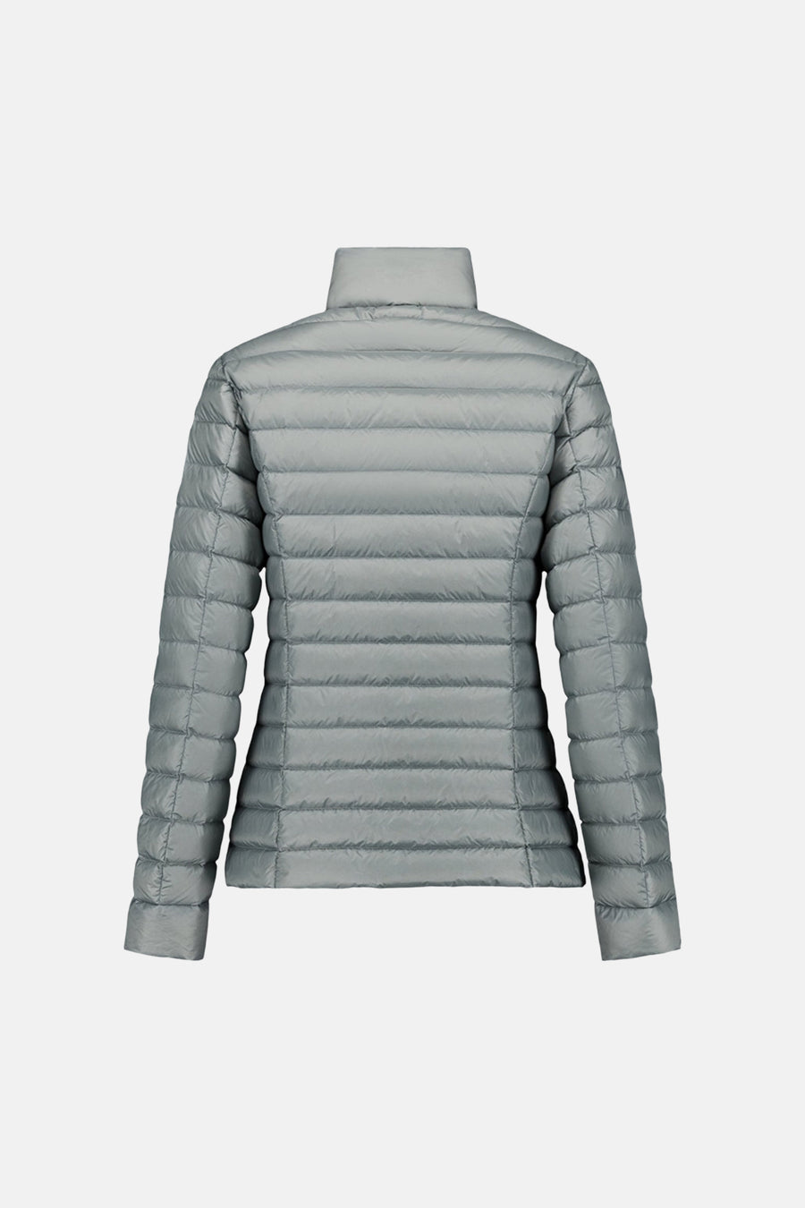 Veste de pluie grise de JOTT, avec un col montant, vue de dos.
