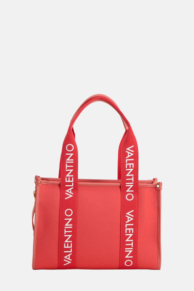 Sac à main orange par VALENTINO BAGS, avec des anses portant le logo de la marque en blanc.