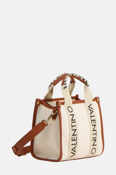 Sac à main beige et marron de VALENTINO BAGS, avec des anses et une bandoulière marron.