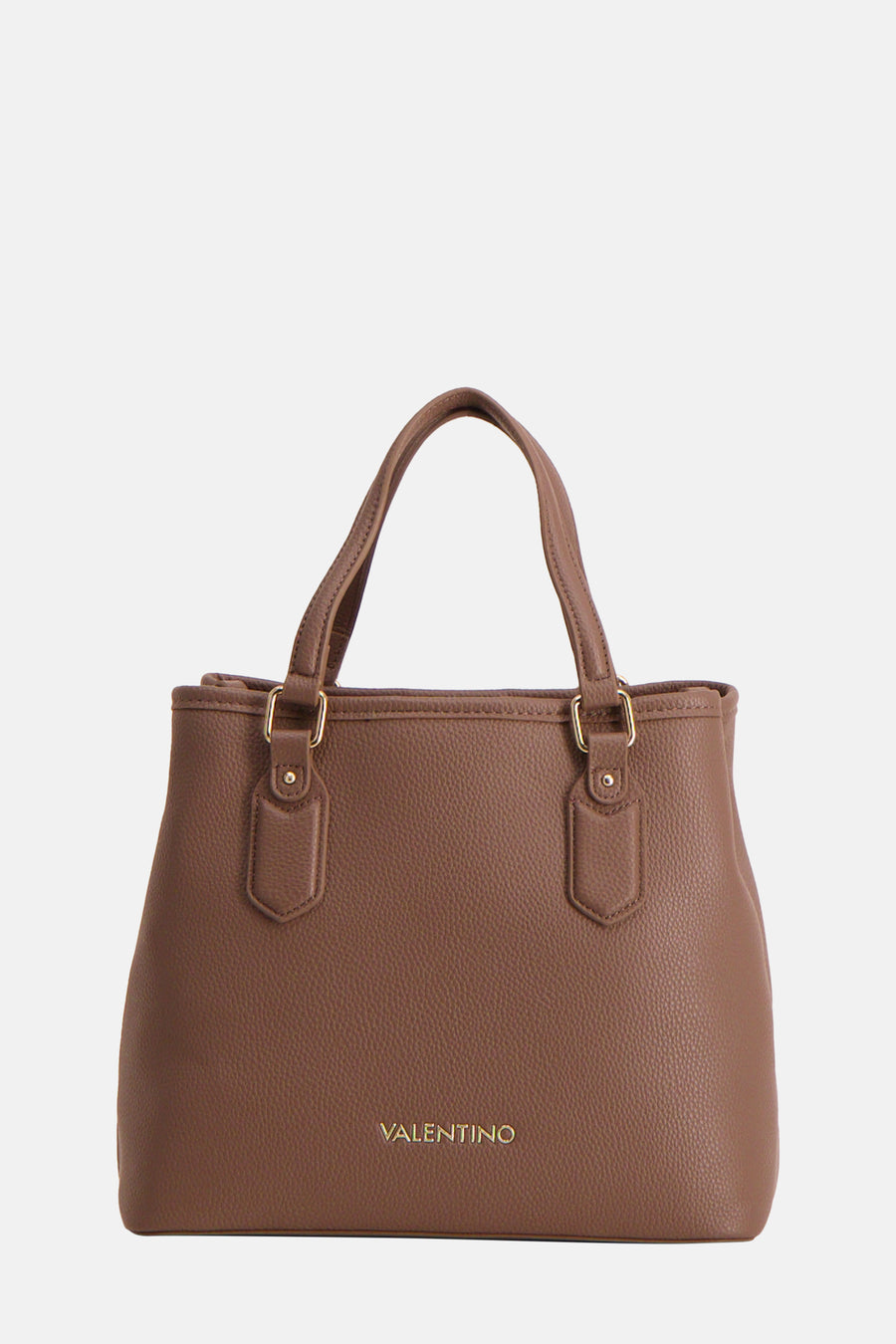 Sac à main marron en cuir synthétique de Valentino Bags, avec poignées et finitions dorées.