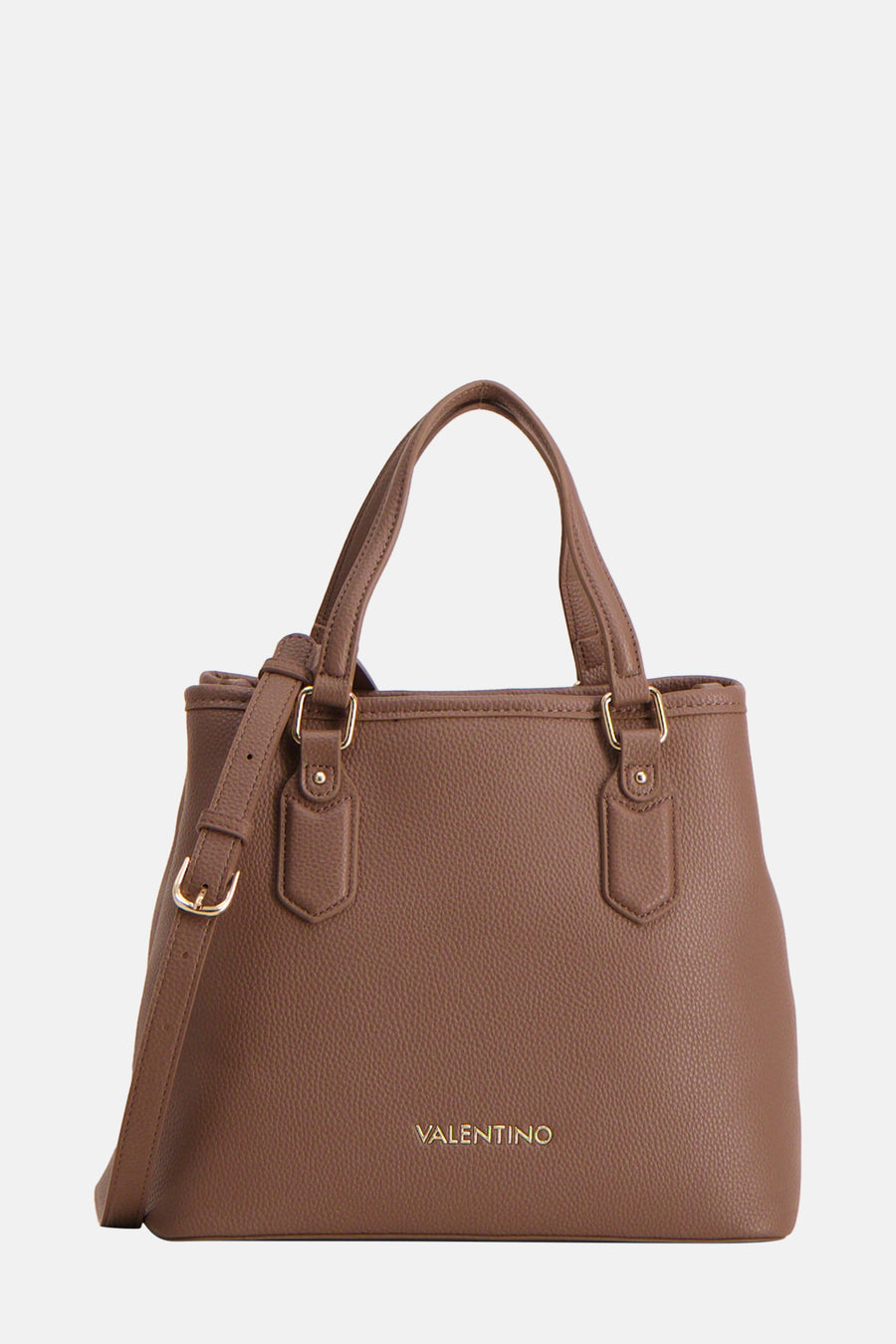 Sac à main brun de VALENTINO BAGS avec bandoulière réglable et finitions dorées.