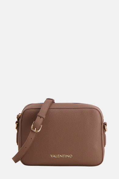 Sac à bandoulière marron en cuir de VALENTINO BAGS avec une bandoulière réglable et une texture grainée.
