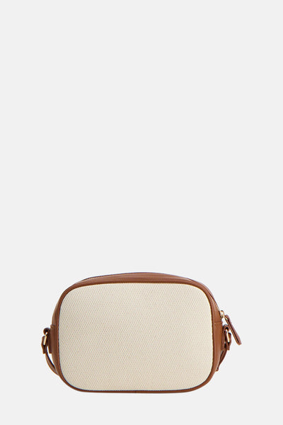 Beige schoudertas van VALENTINO BAGS met bruine bies en gouden ritssluiting.