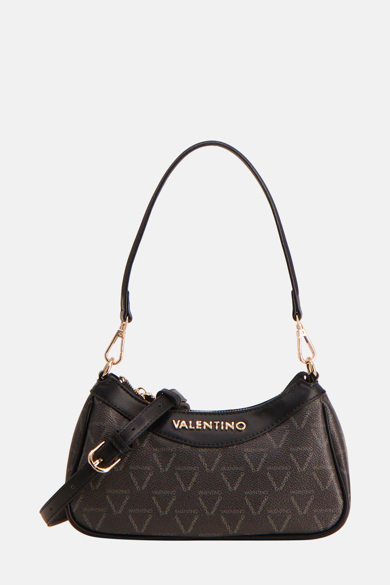 Sac à bandoulière noir de VALENTINO BAGS, avec un motif imprimé du nom de la marque.