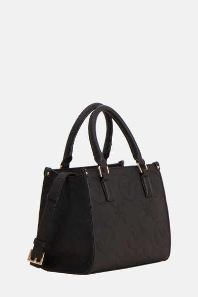 Sac à main noir de VALENTINO BAGS avec motif logo en relief et bandoulière ajustable.