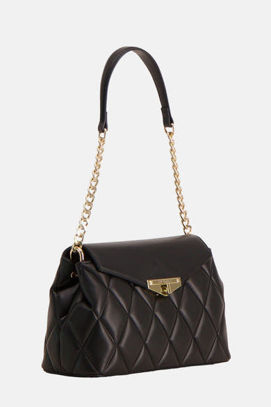 Zwarte VALENTINO BAGS schoudertas met gouden ketting en gewatteerd patroon.
