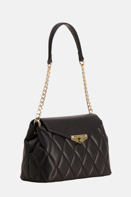 Zwarte VALENTINO BAGS schoudertas met gouden ketting en gewatteerd patroon.